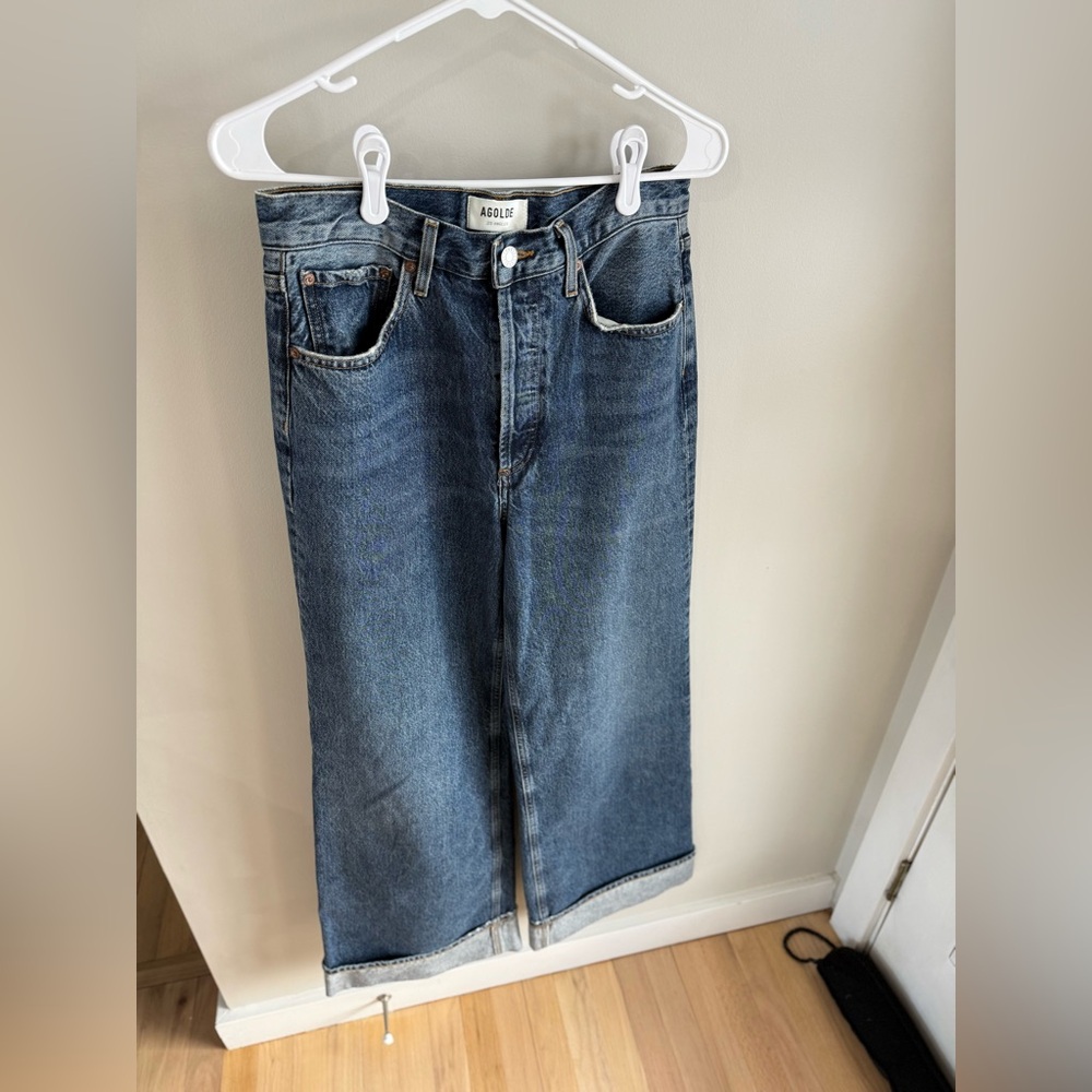Agolde Dame Wide Leg Cuffed Hem Jeans - Dark Wash - Size 27 - Picture 8 of 16